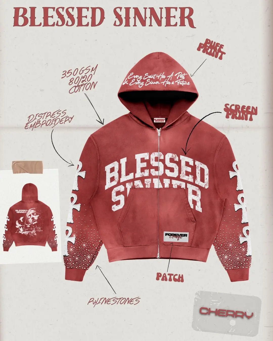 Cherry long sleeve zip up hoodie - Blessed Sinner Shop