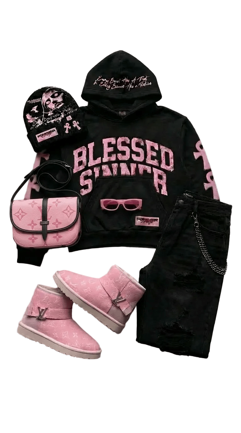 Blessed Sinner V - Day Pink Hoodie - Blessed Sinner Shop