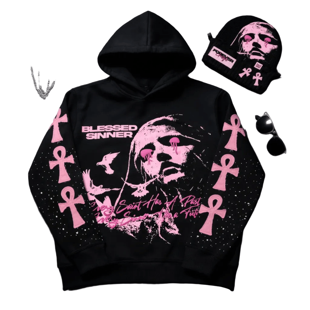 Blessed Sinner V - Day Pink Hoodie - Blessed Sinner Shop